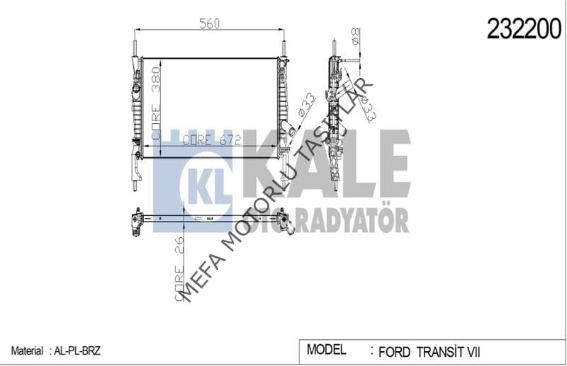 Ford Transit V347 Su Radyatörü 2006-2009 Klimasız Araç