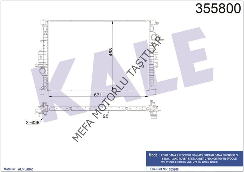 Ford Mondeo Su Radyatörü 2007-2014 2.0 Benzinli