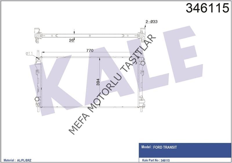 Ford Transit V184 Su Radyatörü 2002-2006 2.4 Arka Çeker