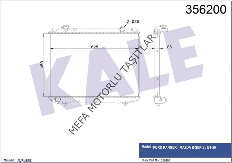 Ford Ranger Su Radyatörü 1998-2006 2.5 Dizel 4x2-4x4