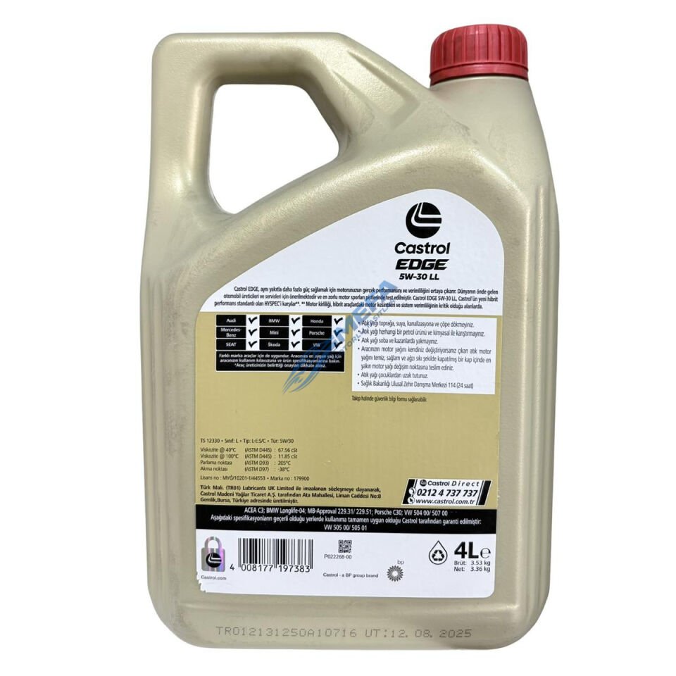 Castrol Edge 5w30 LL 4 Litre Motor Yağı