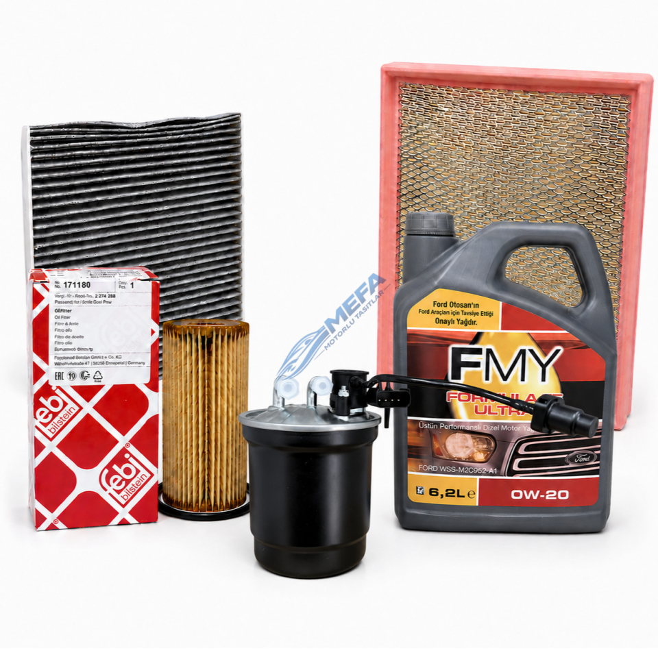 Focus Yağ Bakım Seti 1.5 Dizel Otomatik 2019-2025 Hava Filtresi Yerli + Yağ Filtresi Febi + Mazot Filtresi İthal Taiwan + Polen Yerli Karbon + Motor Yağ 0w20 6.2 Litre